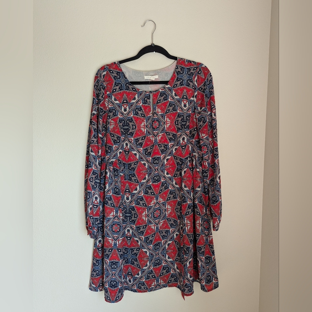Paper Crown Red and Blue Patterned Dress Size M
